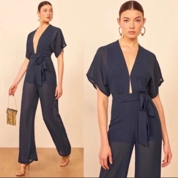 Reformation - Lemongrass Jumpsuit - Navy Size 4 - Picture 3 of 3
